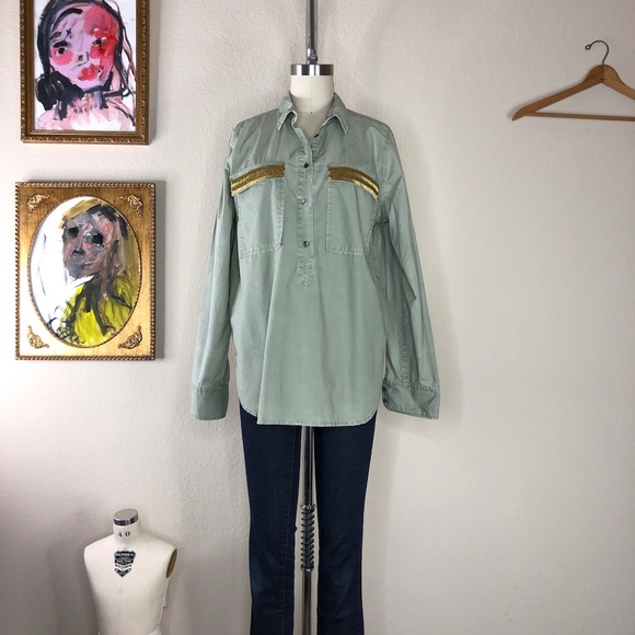 JC Beaded Chevron Popover Shirt Vintage Surplus - Picture 4 of 6